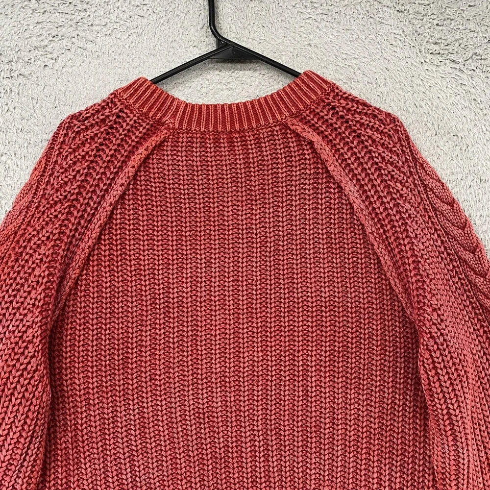 Free People‎ Frankie Sweater Womens Small Red Cable Knit Chunky Crew 100% Cotton
